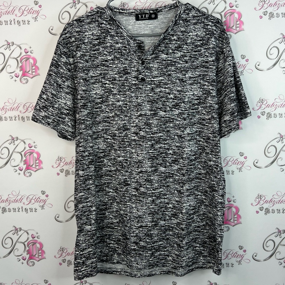 YTD exclusive style tshirt heathered button Black and White Short Sleeve Shirt